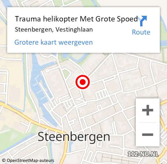 Locatie op kaart van de 112 melding: Trauma helikopter Met Grote Spoed Naar Steenbergen, Vestinghlaan op 12 augustus 2024 22:05