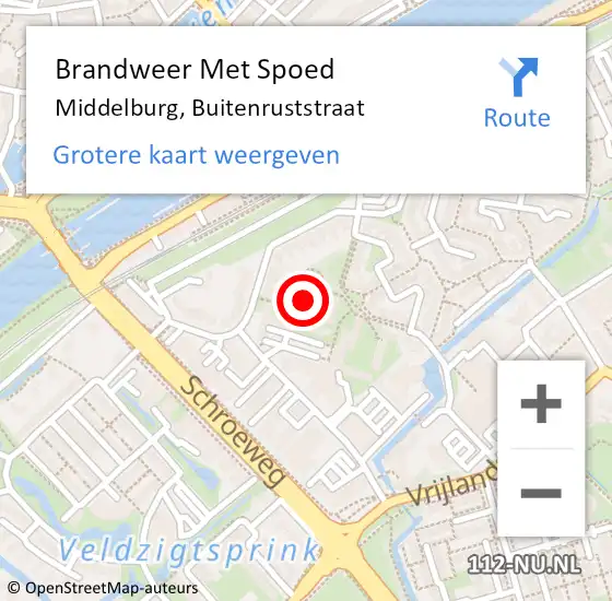 Locatie op kaart van de 112 melding: Brandweer Met Spoed Naar Middelburg, Buitenruststraat op 12 augustus 2024 22:09