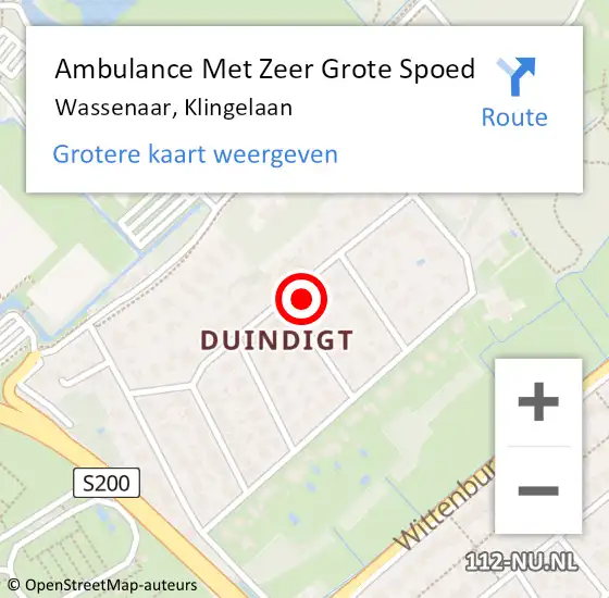 Locatie op kaart van de 112 melding: Ambulance Met Zeer Grote Spoed Naar Wassenaar, Klingelaan op 12 augustus 2024 22:13