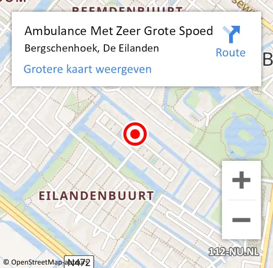 Locatie op kaart van de 112 melding: Ambulance Met Zeer Grote Spoed Naar Bergschenhoek, De Eilanden op 12 augustus 2024 22:19