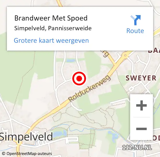 Locatie op kaart van de 112 melding: Brandweer Met Spoed Naar Simpelveld, Pannisserweide op 12 augustus 2024 22:27