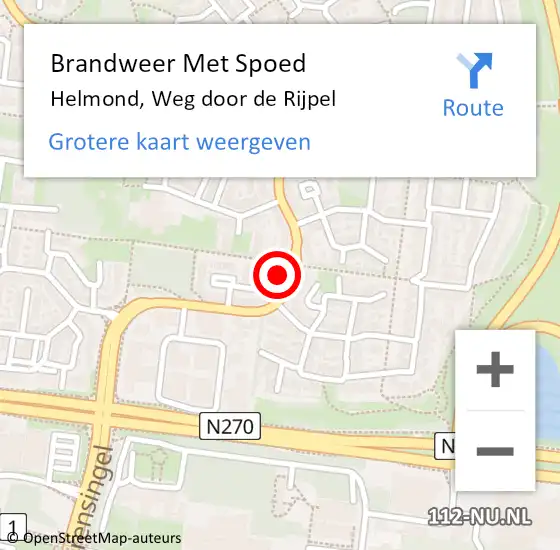 Locatie op kaart van de 112 melding: Brandweer Met Spoed Naar Helmond, Weg door de Rijpel op 12 augustus 2024 22:35