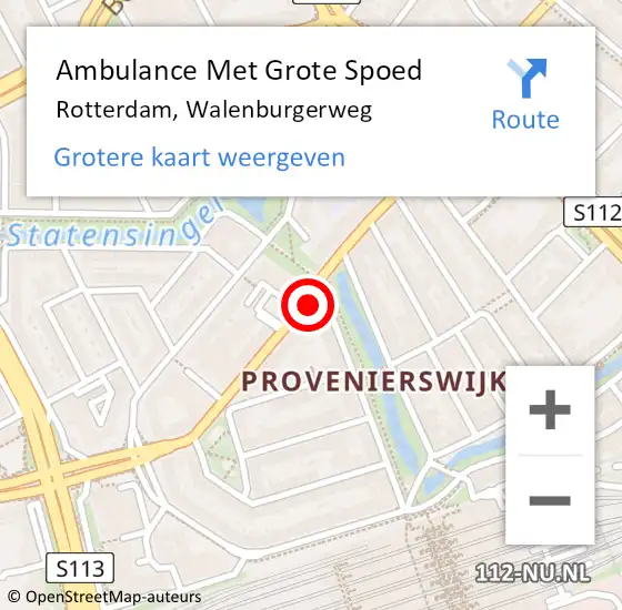 Locatie op kaart van de 112 melding: Ambulance Met Grote Spoed Naar Rotterdam, Walenburgerweg op 12 augustus 2024 23:33