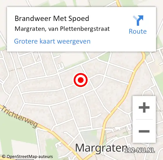 Locatie op kaart van de 112 melding: Brandweer Met Spoed Naar Margraten, van Plettenbergstraat op 13 augustus 2024 00:11