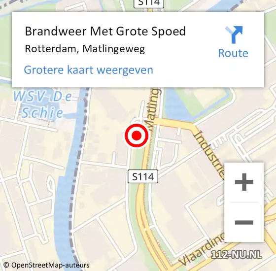 Locatie op kaart van de 112 melding: Brandweer Met Grote Spoed Naar Rotterdam, Matlingeweg op 13 augustus 2024 00:19