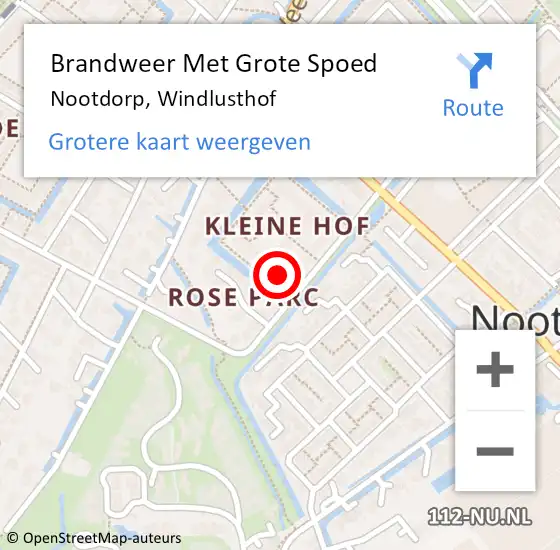 Locatie op kaart van de 112 melding: Brandweer Met Grote Spoed Naar Nootdorp, Windlusthof op 13 augustus 2024 00:32