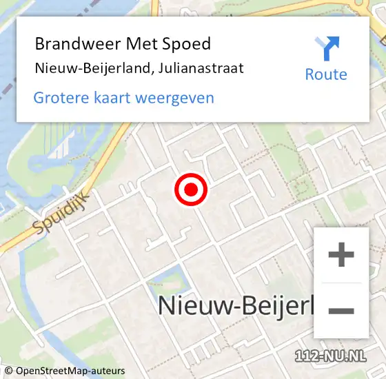 Locatie op kaart van de 112 melding: Brandweer Met Spoed Naar Nieuw-Beijerland, Julianastraat op 13 augustus 2024 00:38