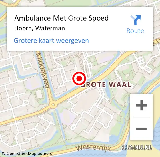 Locatie op kaart van de 112 melding: Ambulance Met Grote Spoed Naar Hoorn, Waterman op 13 augustus 2024 00:55