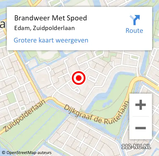 Locatie op kaart van de 112 melding: Brandweer Met Spoed Naar Edam, Zuidpolderlaan op 13 augustus 2024 01:51