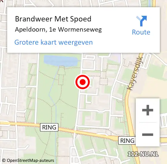 Locatie op kaart van de 112 melding: Brandweer Met Spoed Naar Apeldoorn, 1e Wormenseweg op 13 augustus 2024 02:49