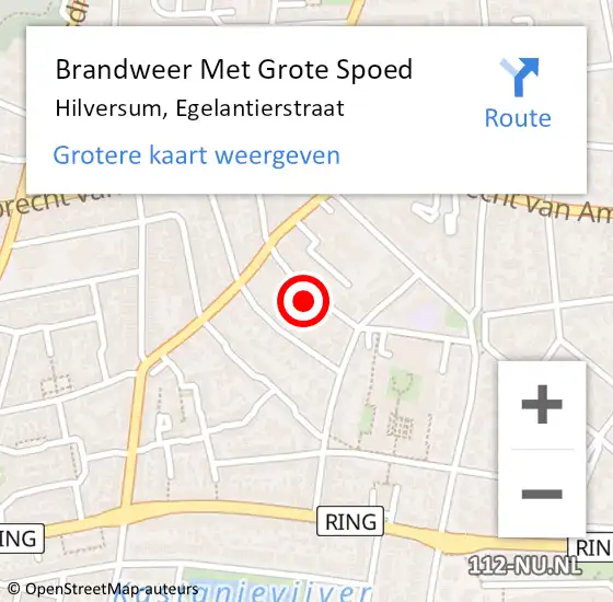 Locatie op kaart van de 112 melding: Brandweer Met Grote Spoed Naar Hilversum, Egelantierstraat op 13 augustus 2024 03:16