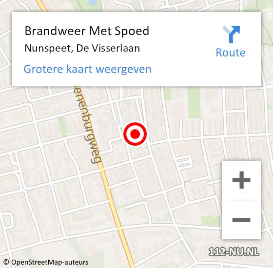 Locatie op kaart van de 112 melding: Brandweer Met Spoed Naar Nunspeet, De Visserlaan op 13 augustus 2024 04:18