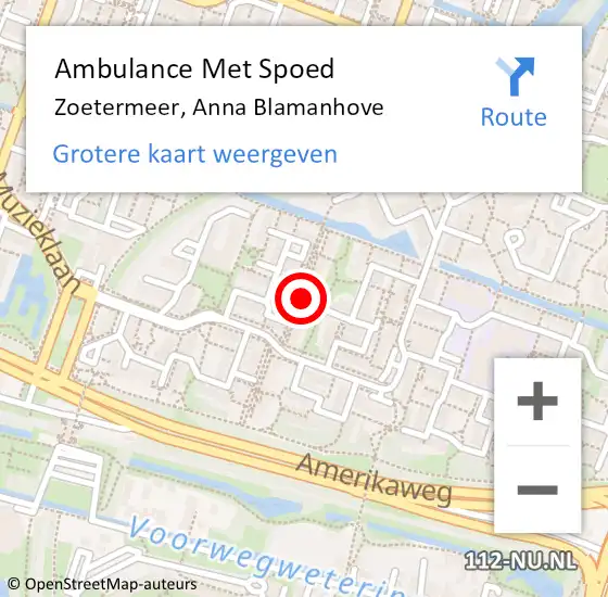 Locatie op kaart van de 112 melding: Ambulance Met Spoed Naar Zoetermeer, Anna Blamanhove op 13 augustus 2024 05:19