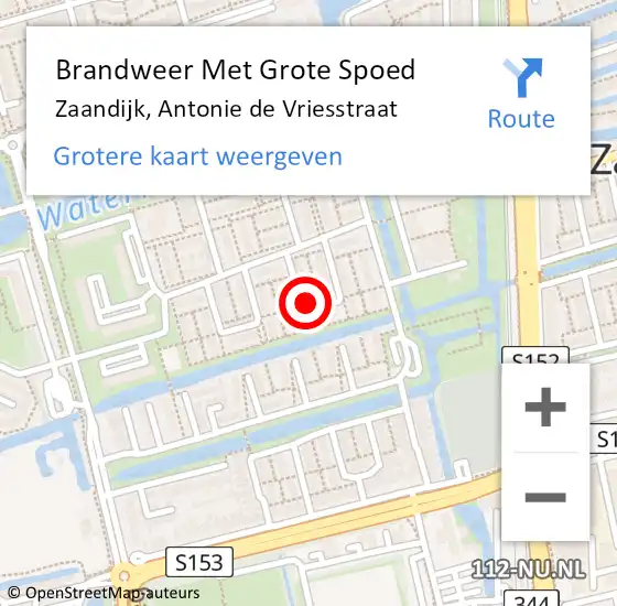 Locatie op kaart van de 112 melding: Brandweer Met Grote Spoed Naar Zaandijk, Antonie de Vriesstraat op 13 augustus 2024 05:55