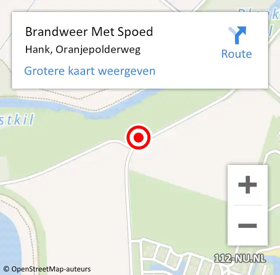 Locatie op kaart van de 112 melding: Brandweer Met Spoed Naar Hank, Oranjepolderweg op 13 augustus 2024 06:36