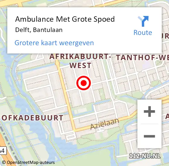 Locatie op kaart van de 112 melding: Ambulance Met Grote Spoed Naar Delft, Bantulaan op 13 augustus 2024 06:37