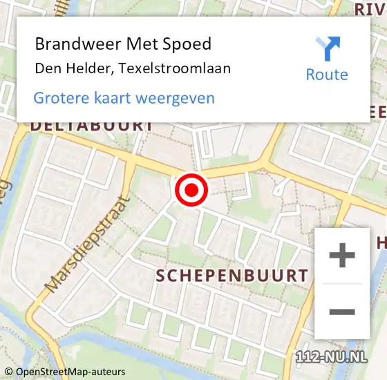 Locatie op kaart van de 112 melding: Brandweer Met Spoed Naar Den Helder, Texelstroomlaan op 13 augustus 2024 07:07