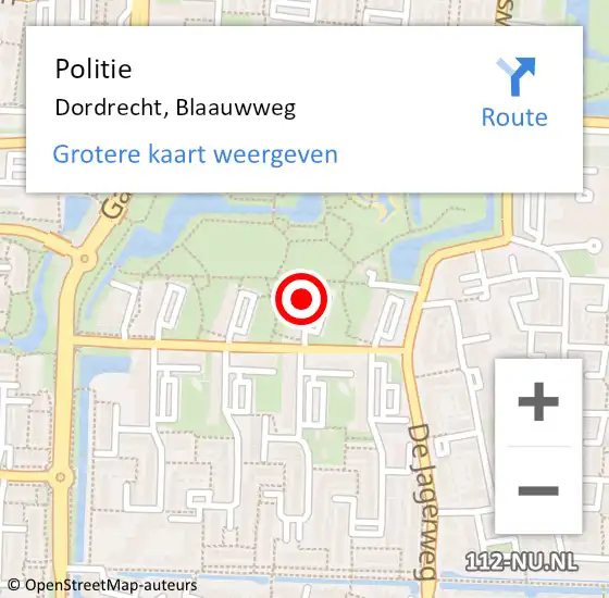 Locatie op kaart van de 112 melding: Politie Dordrecht, Blaauwweg op 13 augustus 2024 07:24