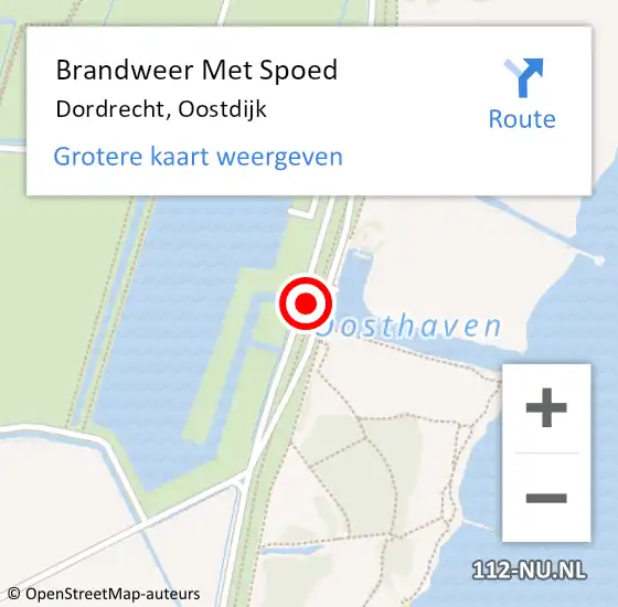 Locatie op kaart van de 112 melding: Brandweer Met Spoed Naar Dordrecht, Oostdijk op 13 augustus 2024 07:36