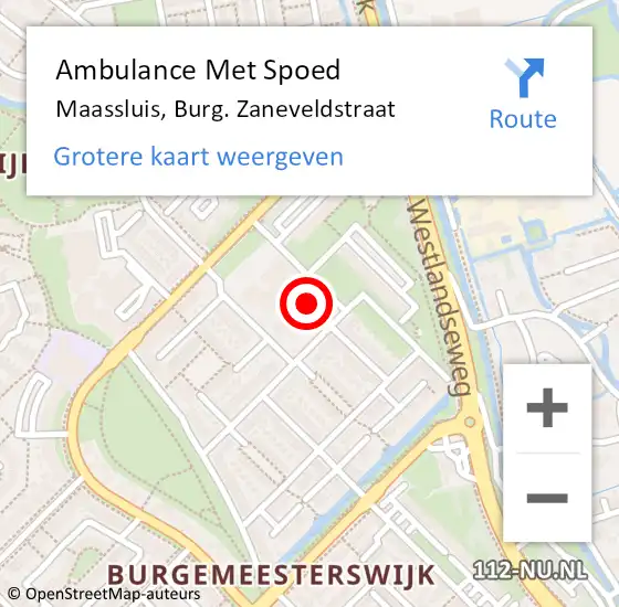 Locatie op kaart van de 112 melding: Ambulance Met Spoed Naar Maassluis, Burg. Zaneveldstraat op 13 augustus 2024 07:37