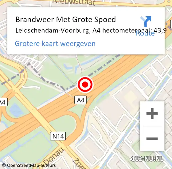 Locatie op kaart van de 112 melding: Brandweer Met Grote Spoed Naar Leidschendam-Voorburg, A4 hectometerpaal: 43,9 op 13 augustus 2024 08:03