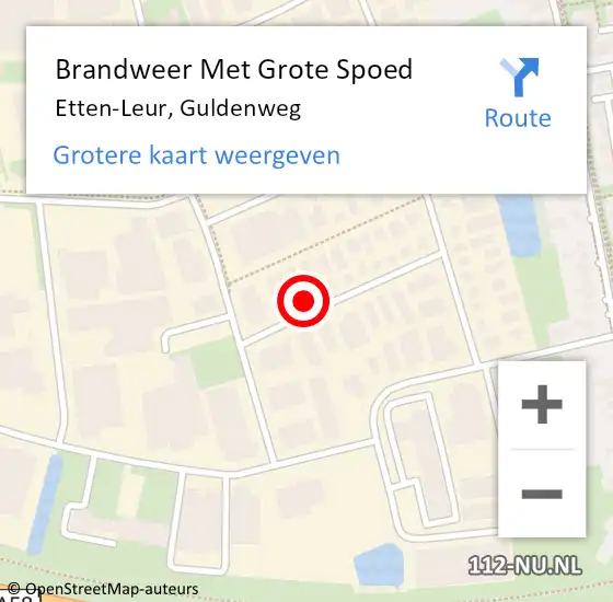 Locatie op kaart van de 112 melding: Brandweer Met Grote Spoed Naar Etten-Leur, Guldenweg op 13 augustus 2024 08:27