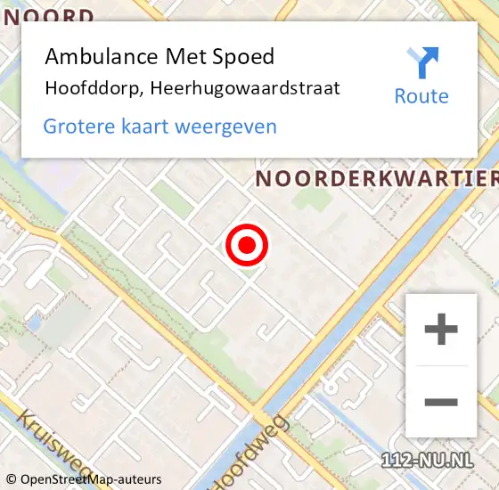 Locatie op kaart van de 112 melding: Ambulance Met Spoed Naar Hoofddorp, Heerhugowaardstraat op 13 augustus 2024 08:34