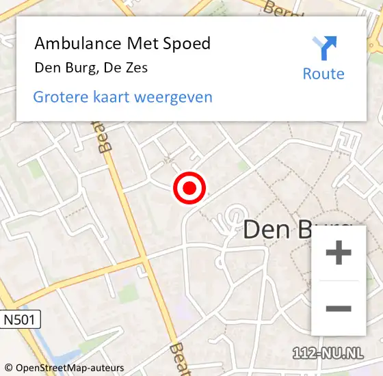 Locatie op kaart van de 112 melding: Ambulance Met Spoed Naar Den Burg, De Zes op 13 augustus 2024 08:49