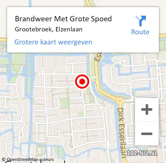 Locatie op kaart van de 112 melding: Brandweer Met Grote Spoed Naar Grootebroek, Elzenlaan op 13 augustus 2024 08:55