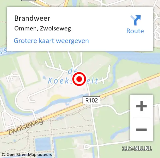 Locatie op kaart van de 112 melding: Brandweer Ommen, Zwolseweg op 13 augustus 2024 09:37