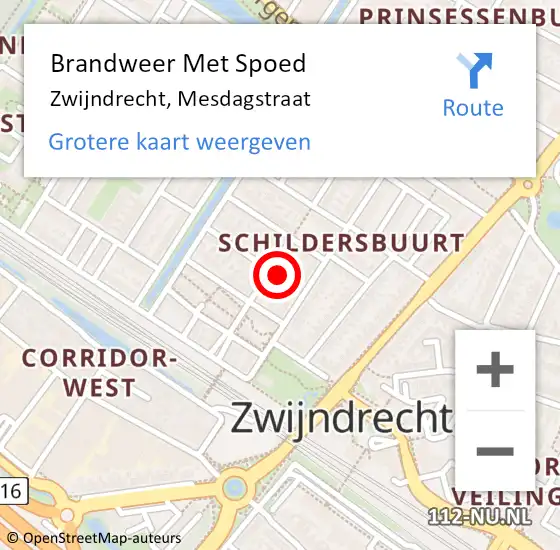 Locatie op kaart van de 112 melding: Brandweer Met Spoed Naar Zwijndrecht, Mesdagstraat op 13 augustus 2024 09:48