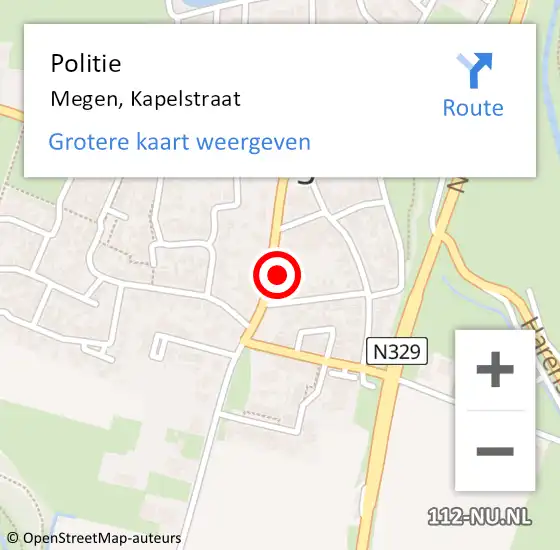 Locatie op kaart van de 112 melding: Politie Megen, Kapelstraat op 13 augustus 2024 09:57