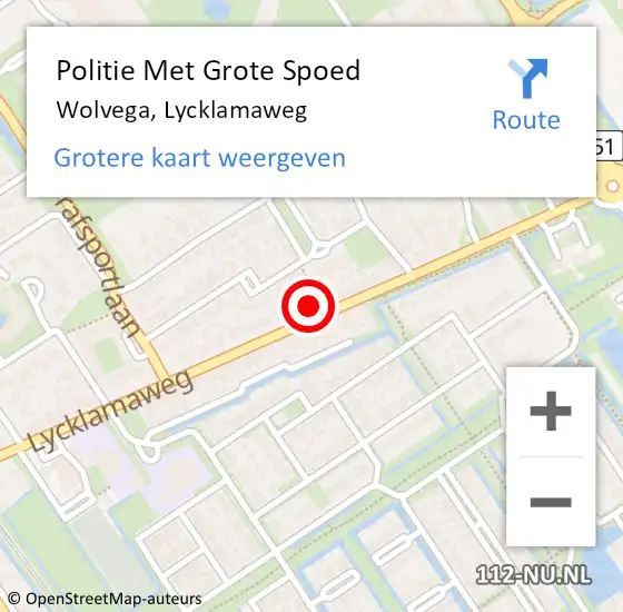 Locatie op kaart van de 112 melding: Politie Met Grote Spoed Naar Wolvega, Lycklamaweg op 13 augustus 2024 10:16