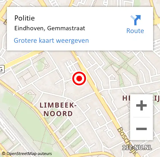 Locatie op kaart van de 112 melding: Politie Eindhoven, Gemmastraat op 13 augustus 2024 10:42