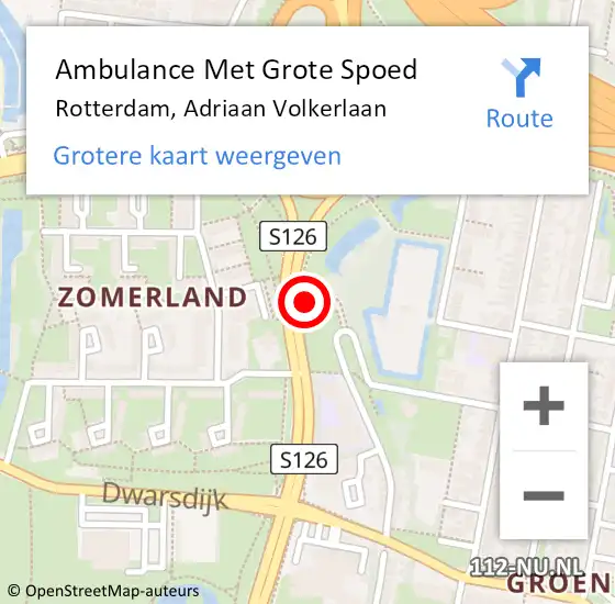 Locatie op kaart van de 112 melding: Ambulance Met Grote Spoed Naar Rotterdam, Adriaan Volkerlaan op 13 augustus 2024 10:49