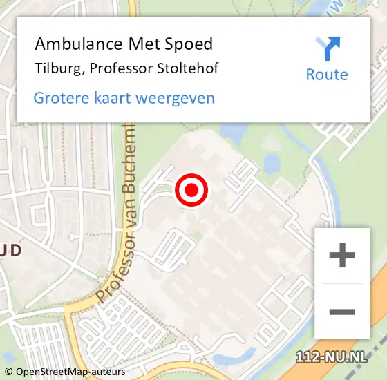 Locatie op kaart van de 112 melding: Ambulance Met Spoed Naar Tilburg, Professor Stoltehof op 13 augustus 2024 10:50