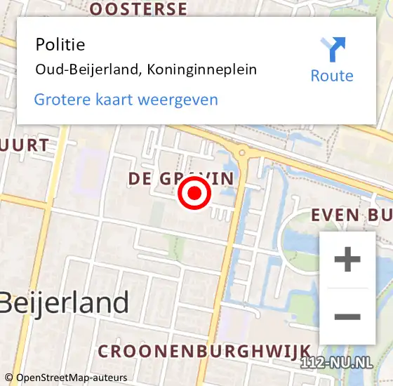 Locatie op kaart van de 112 melding: Politie Oud-Beijerland, Koninginneplein op 13 augustus 2024 11:16