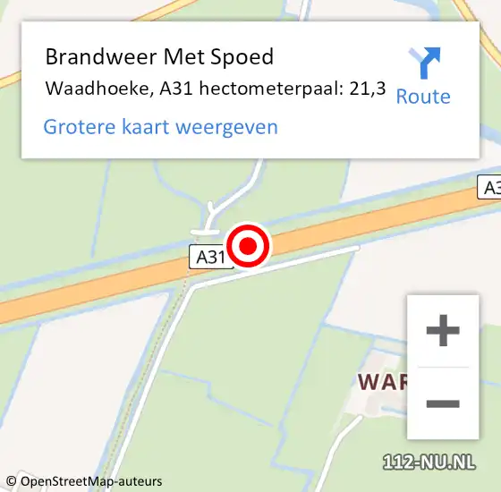 Locatie op kaart van de 112 melding: Brandweer Met Spoed Naar Waadhoeke, A31 hectometerpaal: 21,3 op 13 augustus 2024 11:25