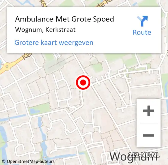 Locatie op kaart van de 112 melding: Ambulance Met Grote Spoed Naar Wognum, Kerkstraat op 13 augustus 2024 11:26