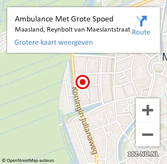 Locatie op kaart van de 112 melding: Ambulance Met Grote Spoed Naar Maasland, Reynbolt van Maeslantstraat op 13 augustus 2024 11:27