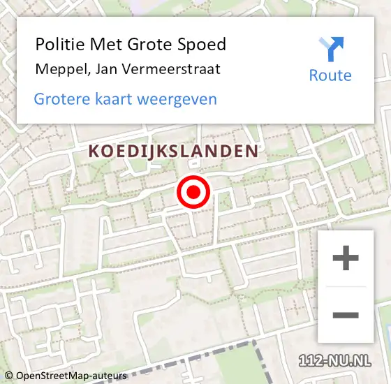 Locatie op kaart van de 112 melding: Politie Met Grote Spoed Naar Meppel, Jan Vermeerstraat op 13 augustus 2024 11:32