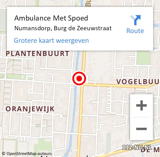 Locatie op kaart van de 112 melding: Ambulance Met Spoed Naar Numansdorp, Burg de Zeeuwstraat op 13 augustus 2024 11:40