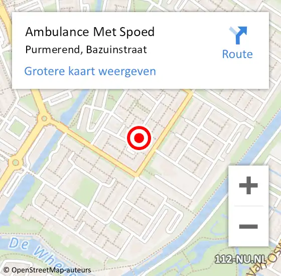 Locatie op kaart van de 112 melding: Ambulance Met Spoed Naar Purmerend, Bazuinstraat op 13 augustus 2024 11:46