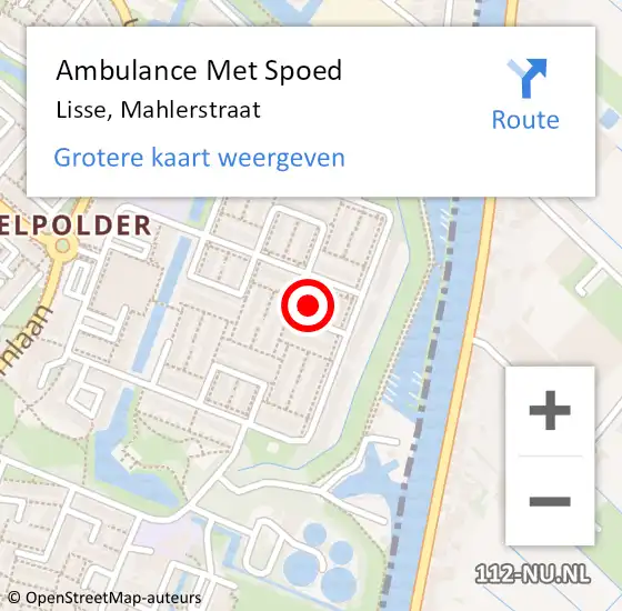 Locatie op kaart van de 112 melding: Ambulance Met Spoed Naar Lisse, Mahlerstraat op 13 augustus 2024 11:56