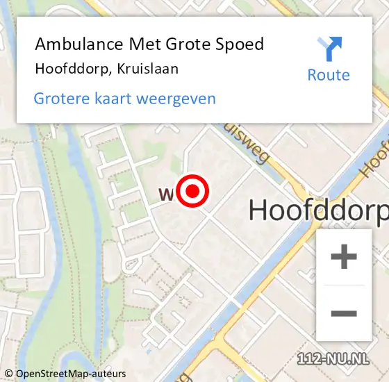 Locatie op kaart van de 112 melding: Ambulance Met Grote Spoed Naar Hoofddorp, Kruislaan op 13 augustus 2024 11:59