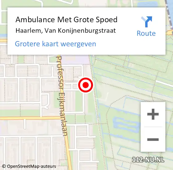 Locatie op kaart van de 112 melding: Ambulance Met Grote Spoed Naar Haarlem, Van Konijnenburgstraat op 13 augustus 2024 12:04