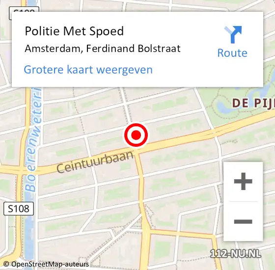 Locatie op kaart van de 112 melding: Politie Met Spoed Naar Amsterdam, Ferdinand Bolstraat op 13 augustus 2024 12:20