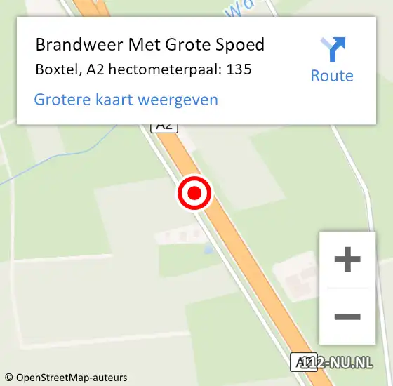 Locatie op kaart van de 112 melding: Brandweer Met Grote Spoed Naar Boxtel, A2 hectometerpaal: 135 op 13 augustus 2024 12:25