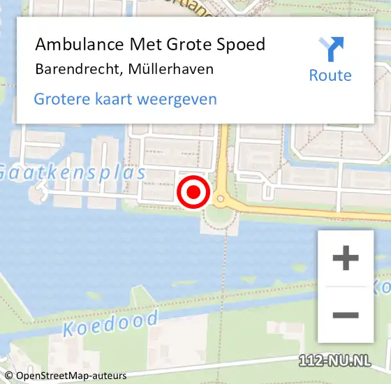 Locatie op kaart van de 112 melding: Ambulance Met Grote Spoed Naar Barendrecht, Müllerhaven op 13 augustus 2024 13:06