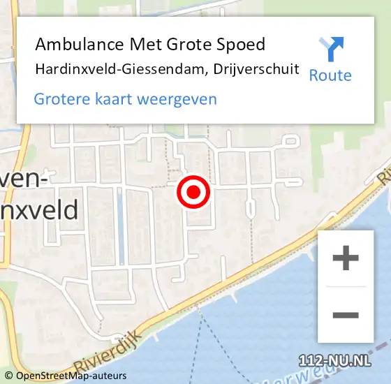 Locatie op kaart van de 112 melding: Ambulance Met Grote Spoed Naar Hardinxveld-Giessendam, Drijverschuit op 13 augustus 2024 13:11